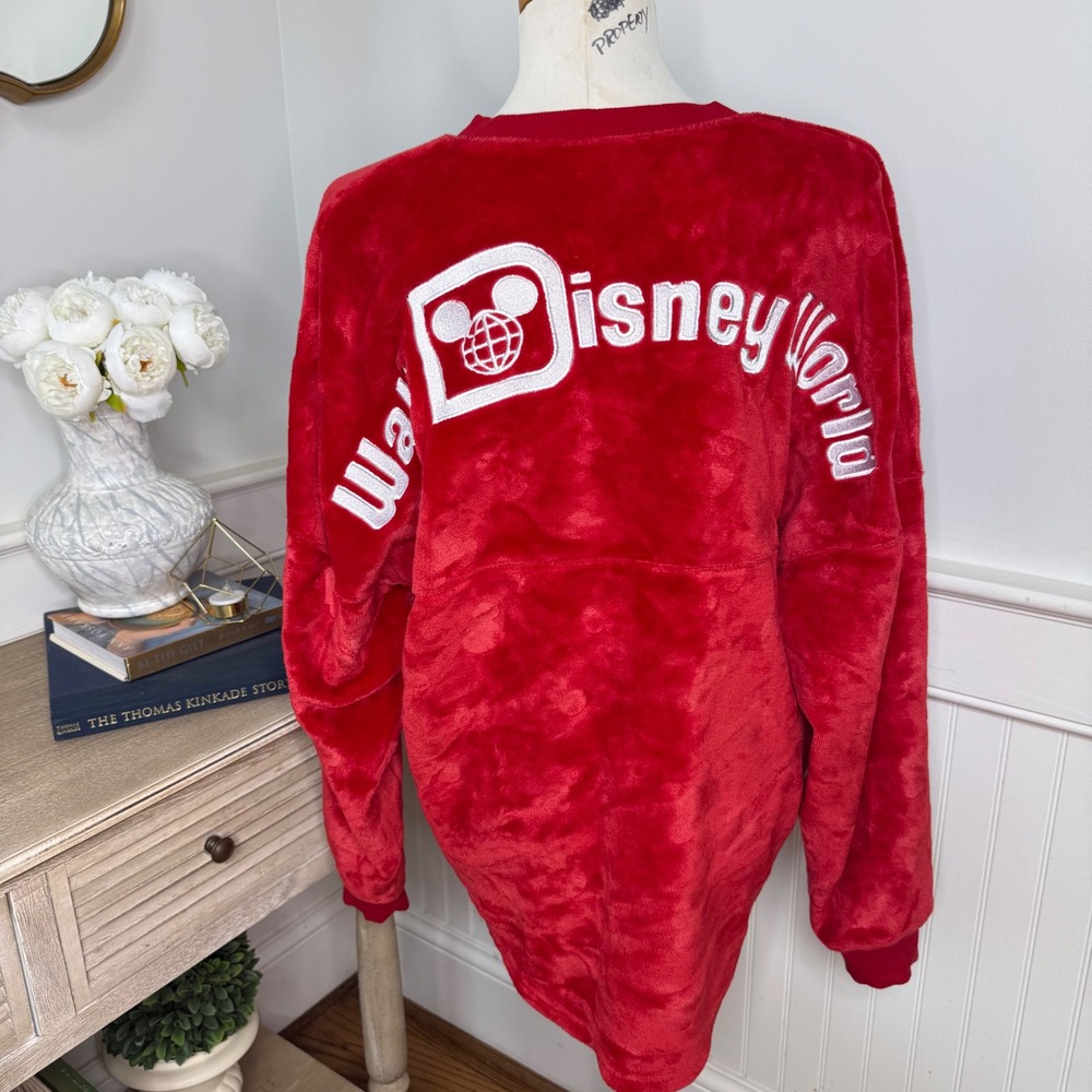 Disney World Spirit Jersey Red Sherpa Fleece Mickey Mouse Embossed Large L